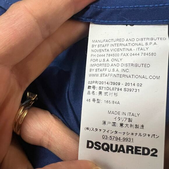 Dsquared2‎ Button Up Shirt Cotton Royal Blue Men’s Size 46 - Picture 7 of 9